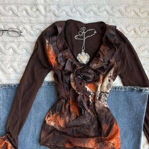 Elegant Brown and Orange Women's Top